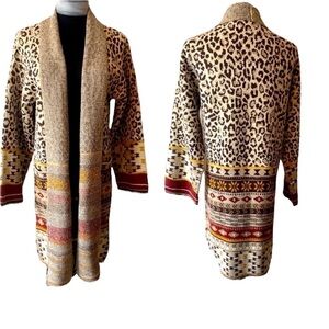 MAXSPORT Max Azria Leopard Print Long Open Front Cardigan Duster Size Small